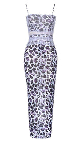 LEOPARD OUT MESH MIDI DRESS IN LAVENDER