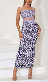 LEOPARD OUT MESH MIDI DRESS IN LAVENDER