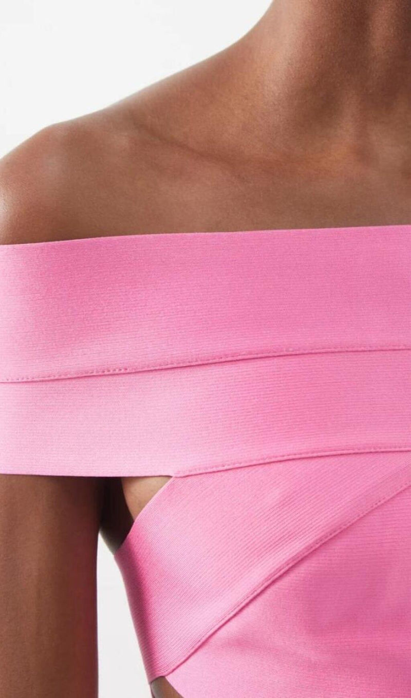 Off SHOULDER CUTOUT MINI DRESS IN PINK