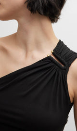 ONE SHOULDER CUTOUT MIDI DRESS IN BLACK