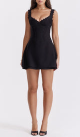 PIN TUCK MINI DRESS IN BLACK