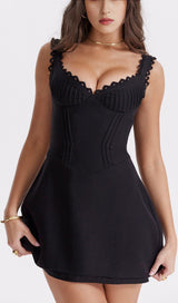 PIN TUCK MINI DRESS IN BLACK