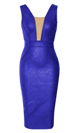 PLUNGE MESH BANDAGE MIDI DRESS IN BLUE