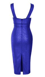 PLUNGE MESH BANDAGE MIDI DRESS IN BLUE