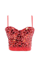 RED BEADED SEQUIN CORSET