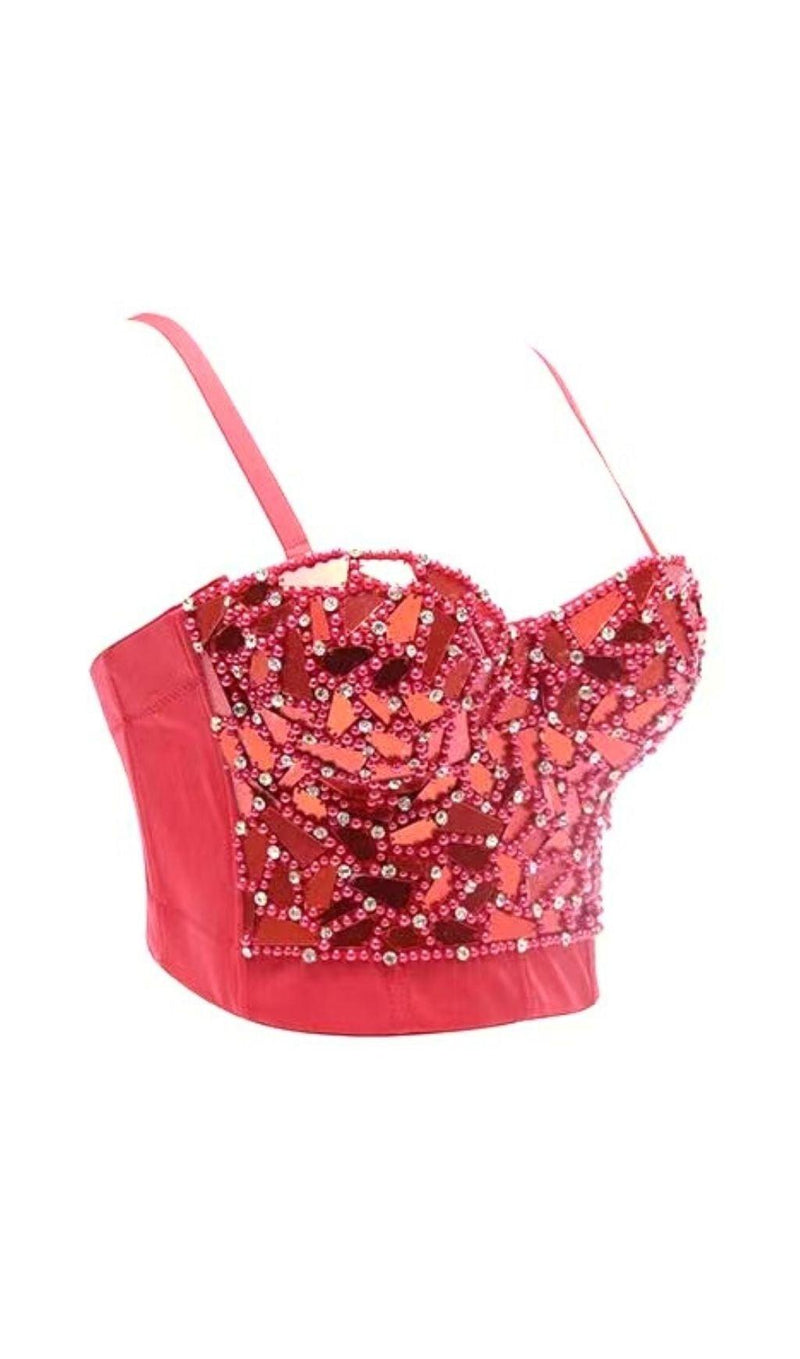 RED BEADED SEQUIN CORSET