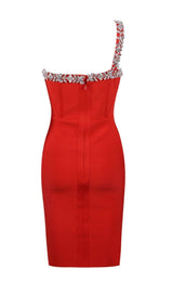 RED CRYSTAL STRAPS CROSET DRESS