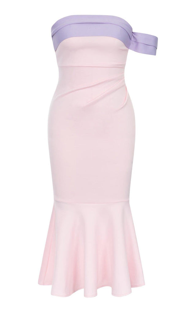 RUFFLE BODYCON MIDI DRESS IN PINK