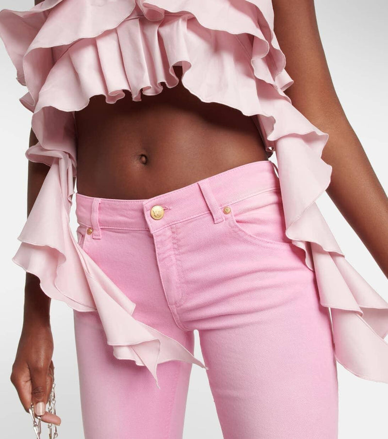 RUFFLE-DETAIL HALTER CROP TOP IN PINK