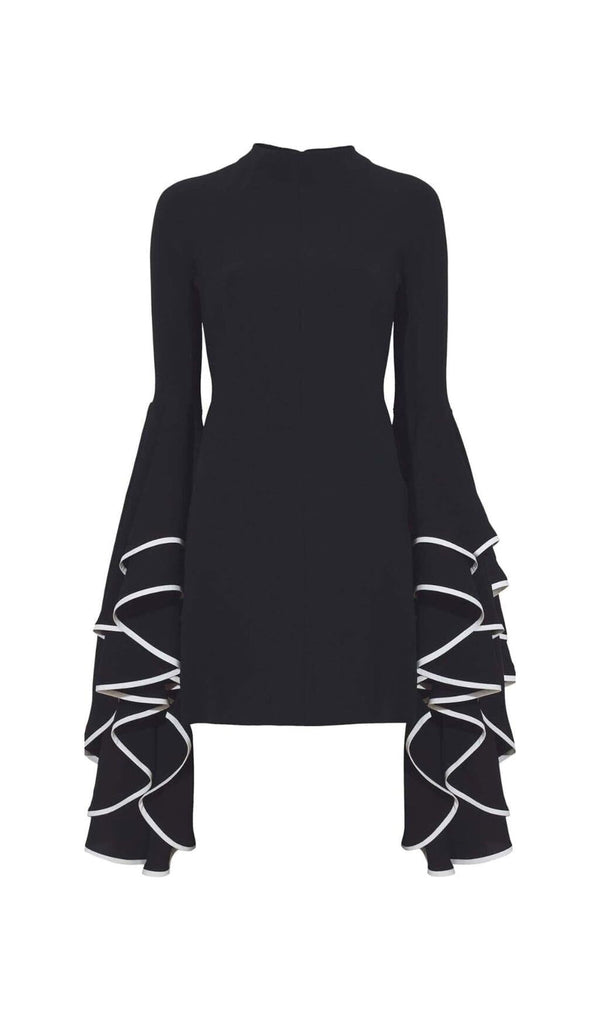 RUFFLED SLEEVE MINI DRESS IN BLACK