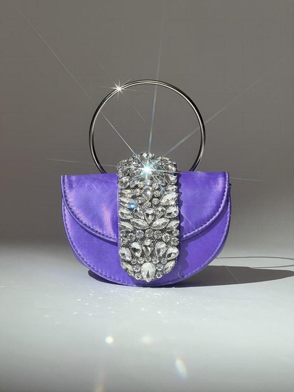 Dorothea Satin Crystal Clutch In Purple