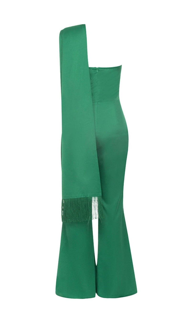 SATIN STRAP JUMPSUIT IN GREEN