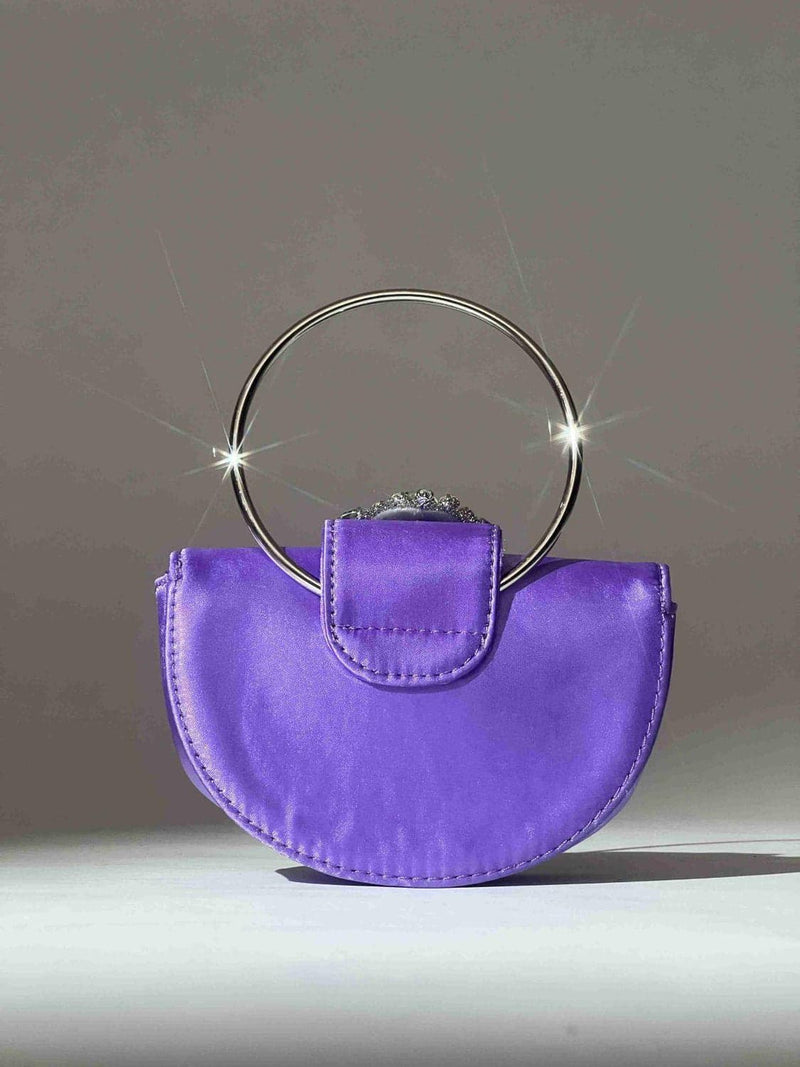 Dorothea Satin Crystal Clutch In Purple