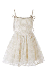 SEQUIN STRAPPY BUBBLE MINI DRESS IN WHITE