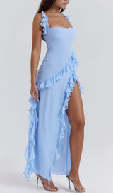 SOFT BLUE RUFFLE MAXI DRESS