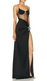 STARFISH EMBELLISHED MESH BODICE MAXI DRESS IN BLACK