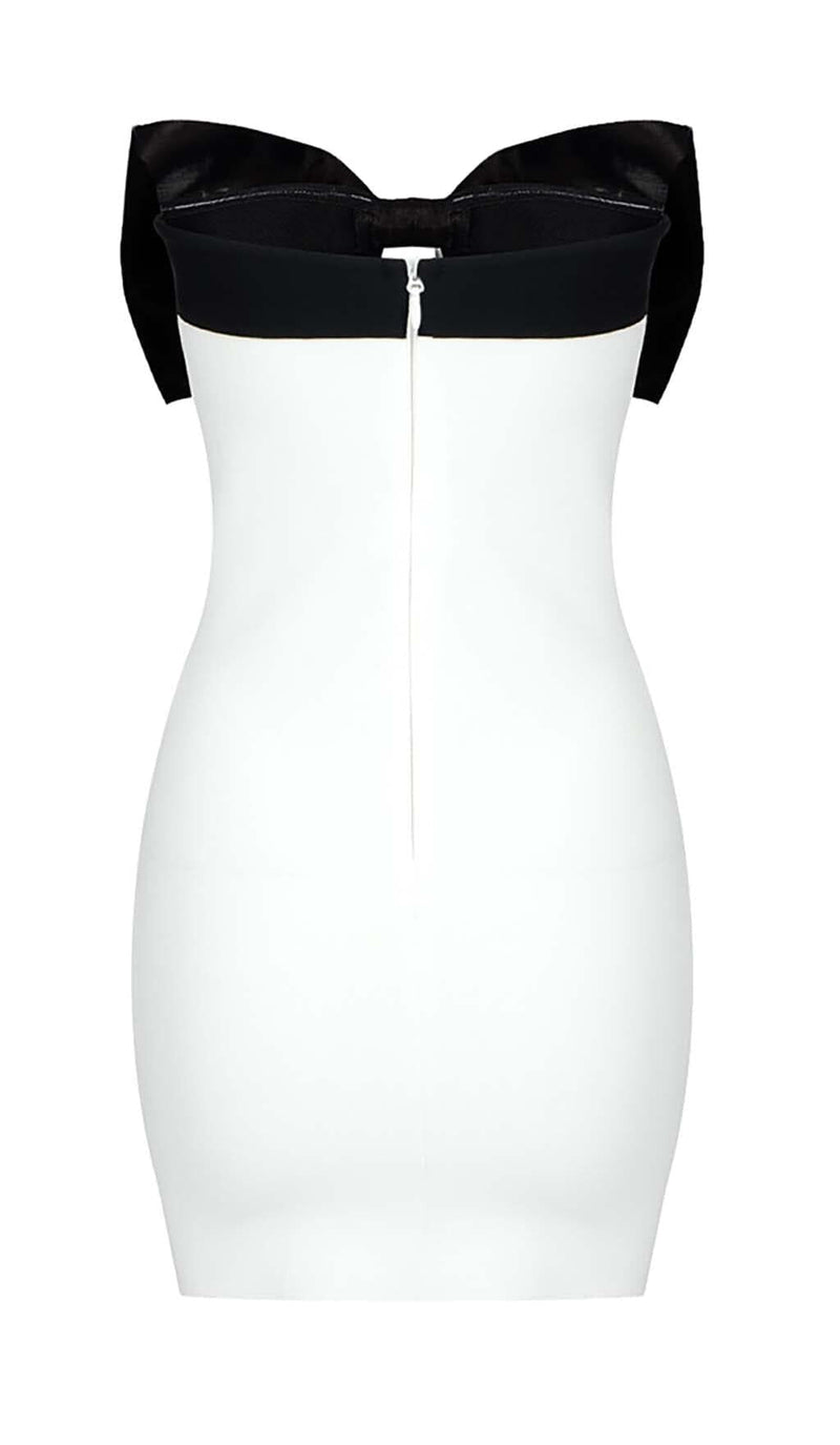 STRAPLESS BOW MINI DRESS IN WHITE