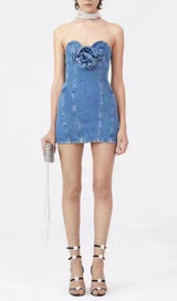 STRAPLESS DENIM MINI DRESS