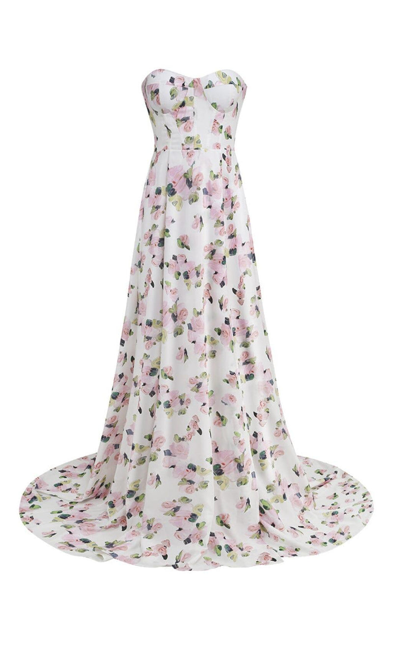 STRAPLESS FLORAL SPLIT MAXI DRESS