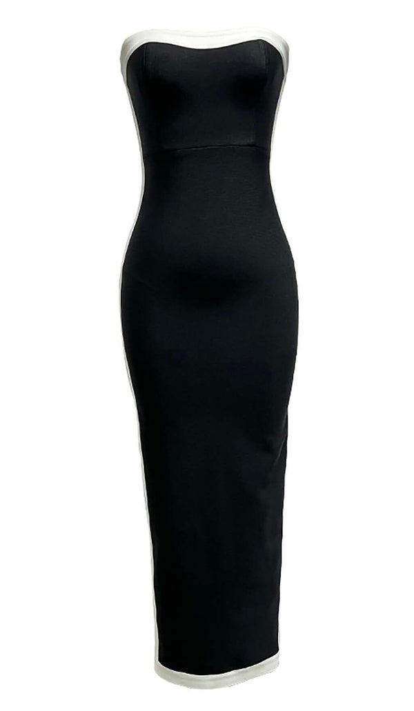 STRAPLESS SLIT MAXI BANDAGE DRESS