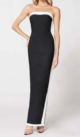 STRAPLESS SLIT MAXI BANDAGE DRESS