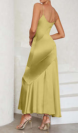 STRAPPY SATIN MIDI DRESS IN PALE OCHRE