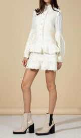 TWO LAYERS TIERED RUFFLES MINI DRESS IN WHITE