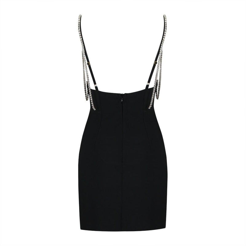 V-NECK STRAPPY MINI DRESS IN BLACK