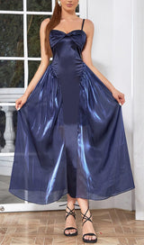 WAIST-TIGHTENING MESH MAXI DRESS IN ROYAL BLUE