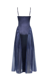 WAIST-TIGHTENING MESH MAXI DRESS IN ROYAL BLUE