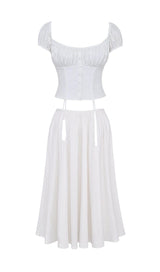 WHITE GATHERED MIDI SET DRESS