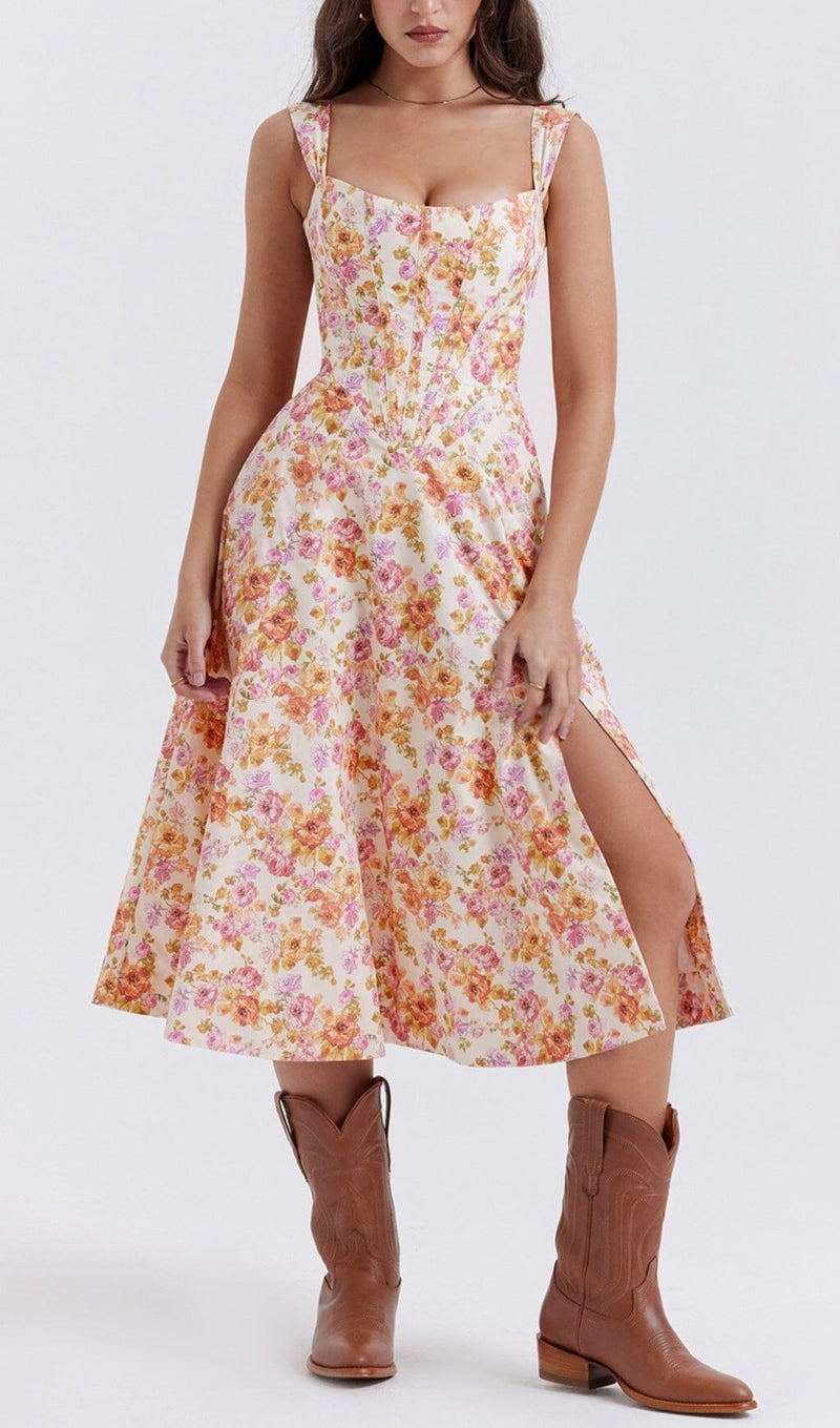 IVORY FLORAL MIDI SUNDRESS