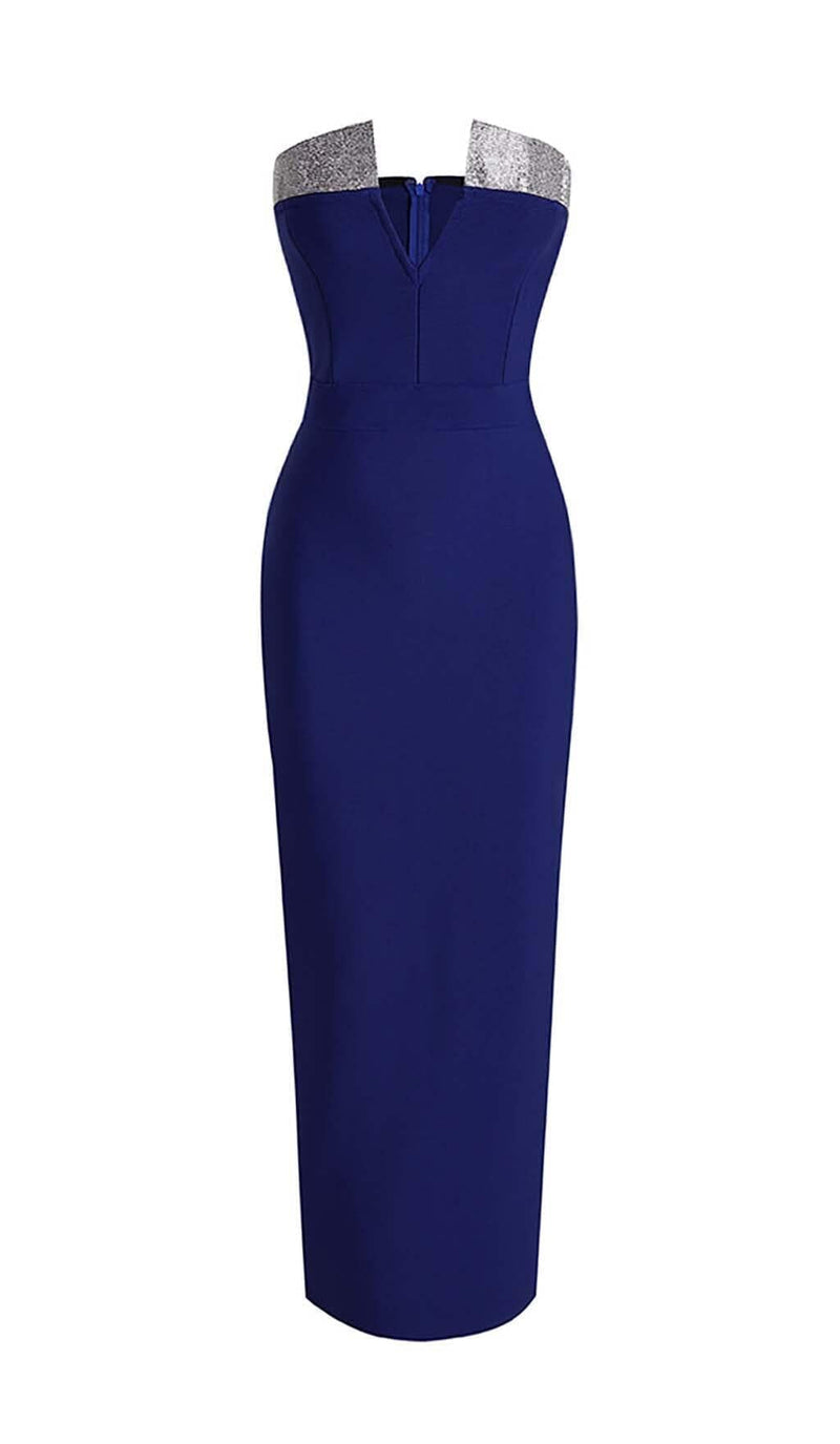 BANDEAU OFF SHOULDER MAXI DRESS IN ROYAL BLUE