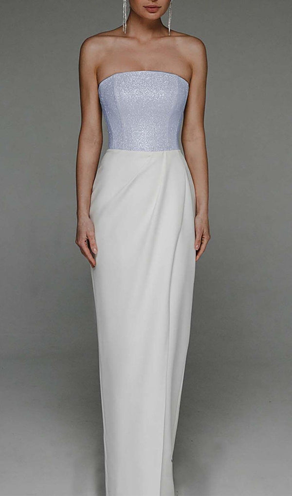 BANDEAU WAIST-TIGHTENING MAXI DRESS IN WHITE