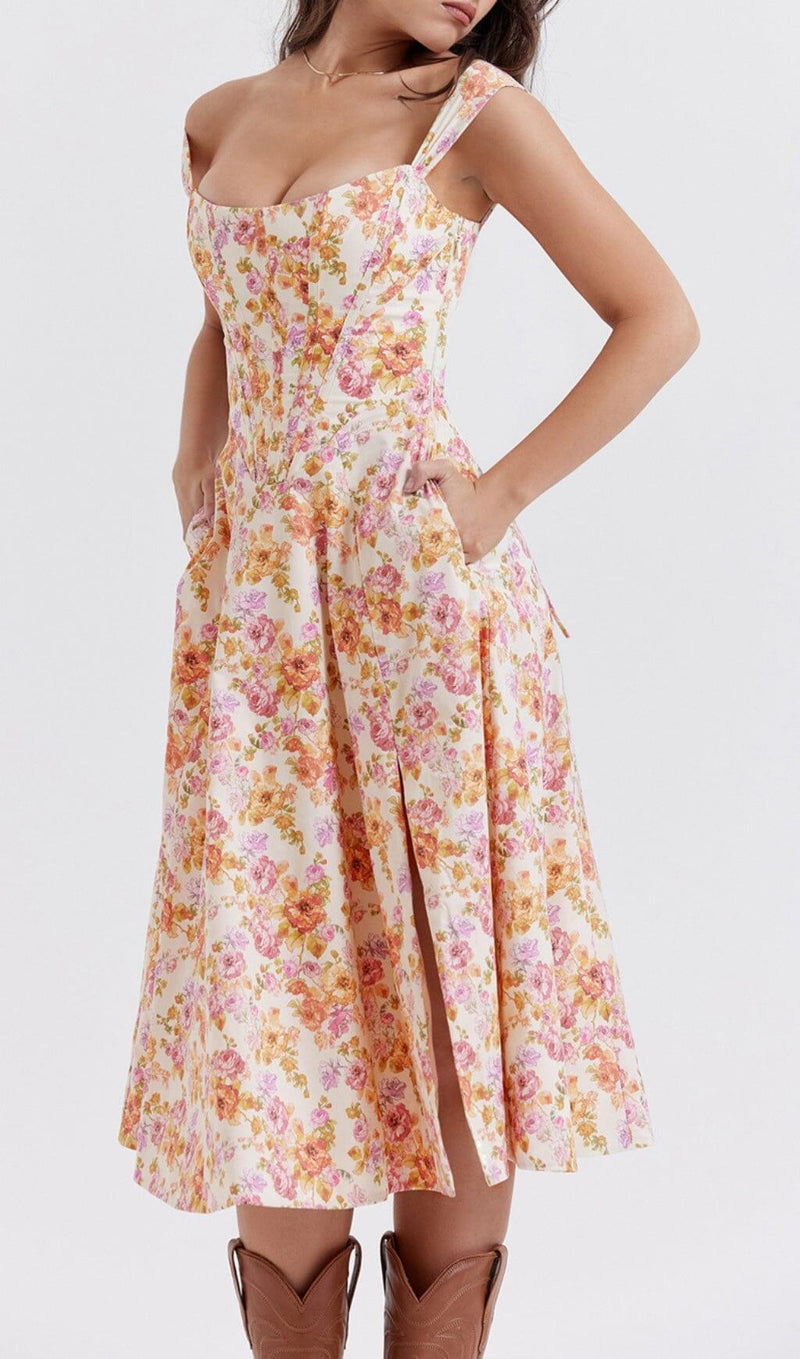 IVORY FLORAL MIDI SUNDRESS