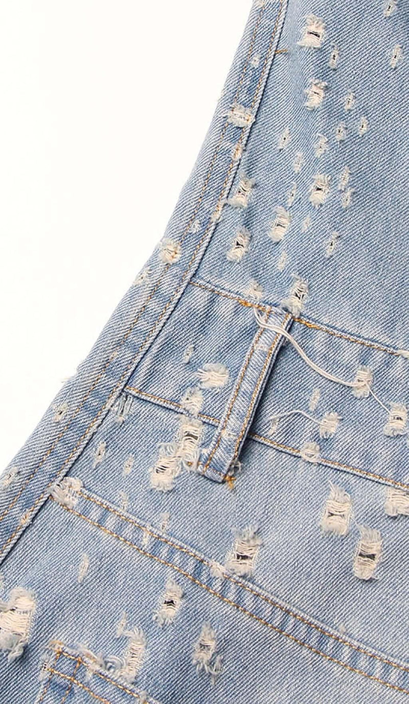 FRAYED DENIM MINI DRESS