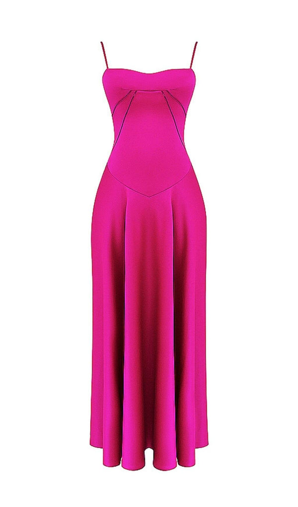 FUCHSIA LACE UP MAXI DRESS