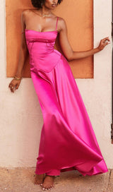 FUCHSIA LACE UP MAXI DRESS