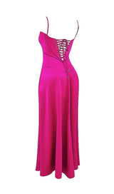 FUCHSIA LACE UP MAXI DRESS