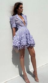 HIGH TIDE LACE SHIRT AND FLIP MINI SKIRT IN PURPLE