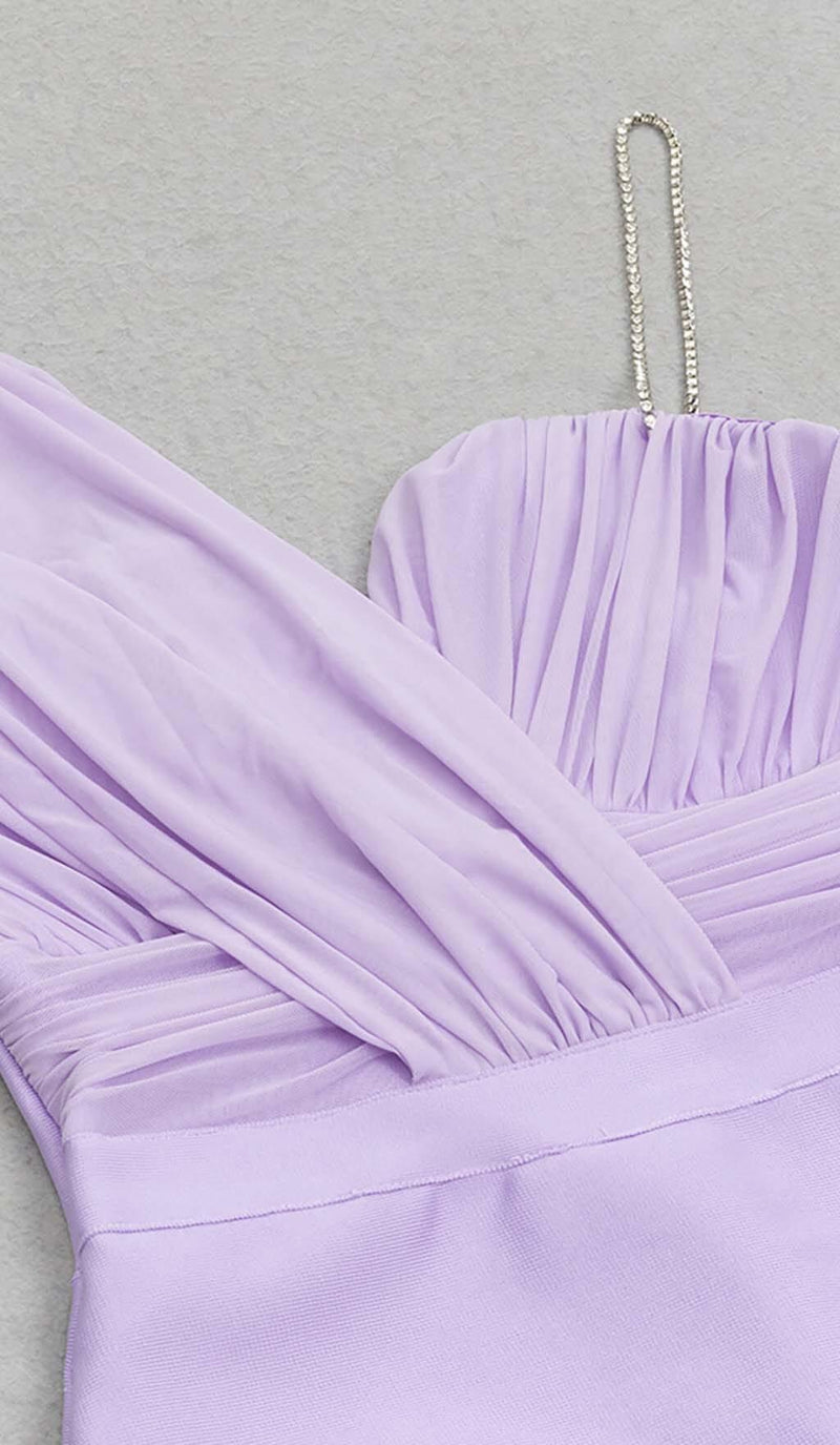 ONE SHOULDER THIGH SLIT MIDI DRESS IN LILAC