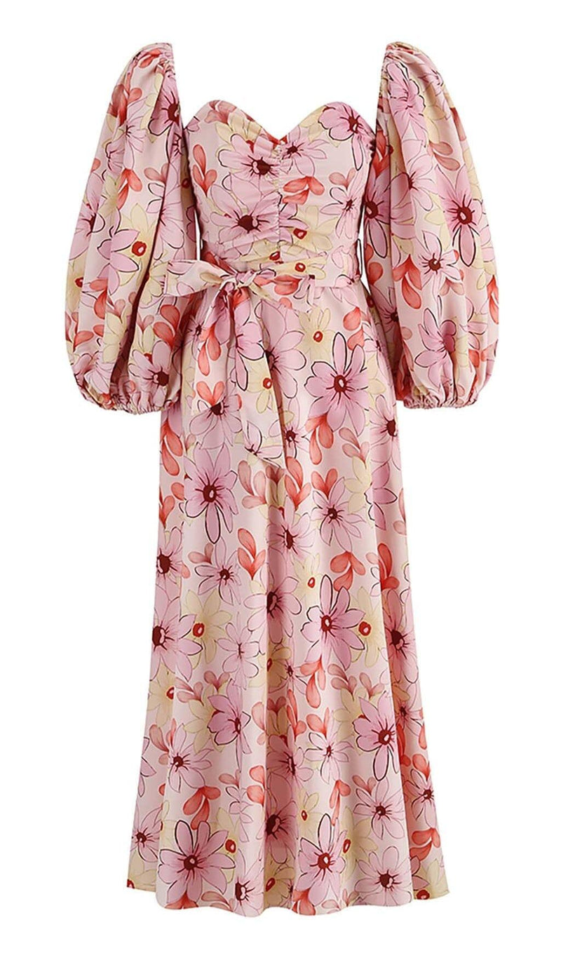 PUFF FLORAL MIDI DRESS IN PASTEL BLOOMS