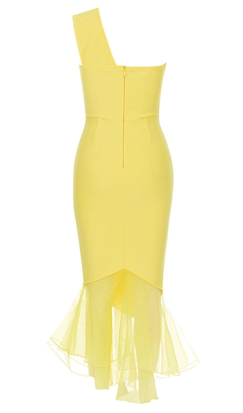 RUFFED ONE-SHOULDER MAXI DRESS IN YELLOW