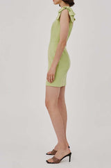 SQUARE NECK BOW DETAIL MINI DRESS IN GREEN