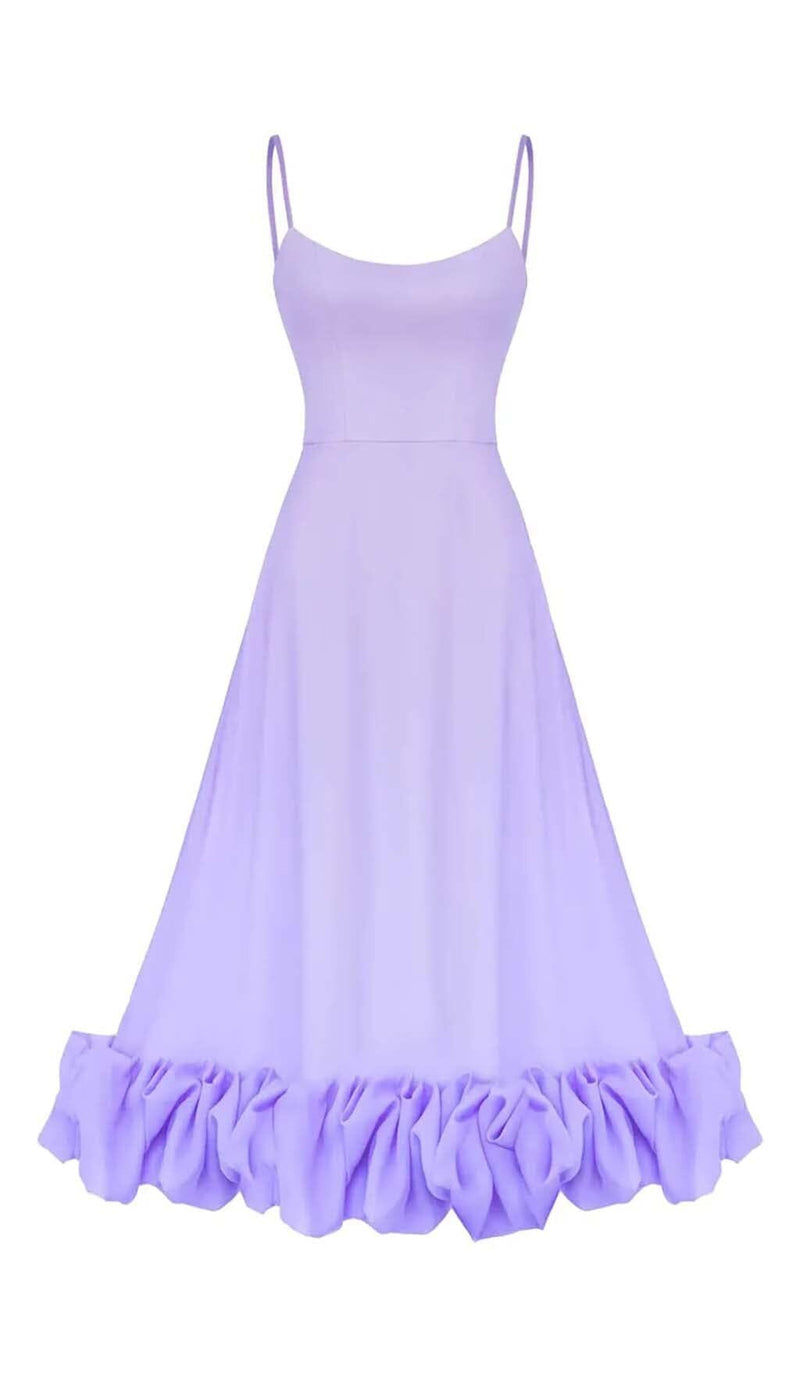 SUSPENDER A-LINE MIDI DRESS IN PURPLE