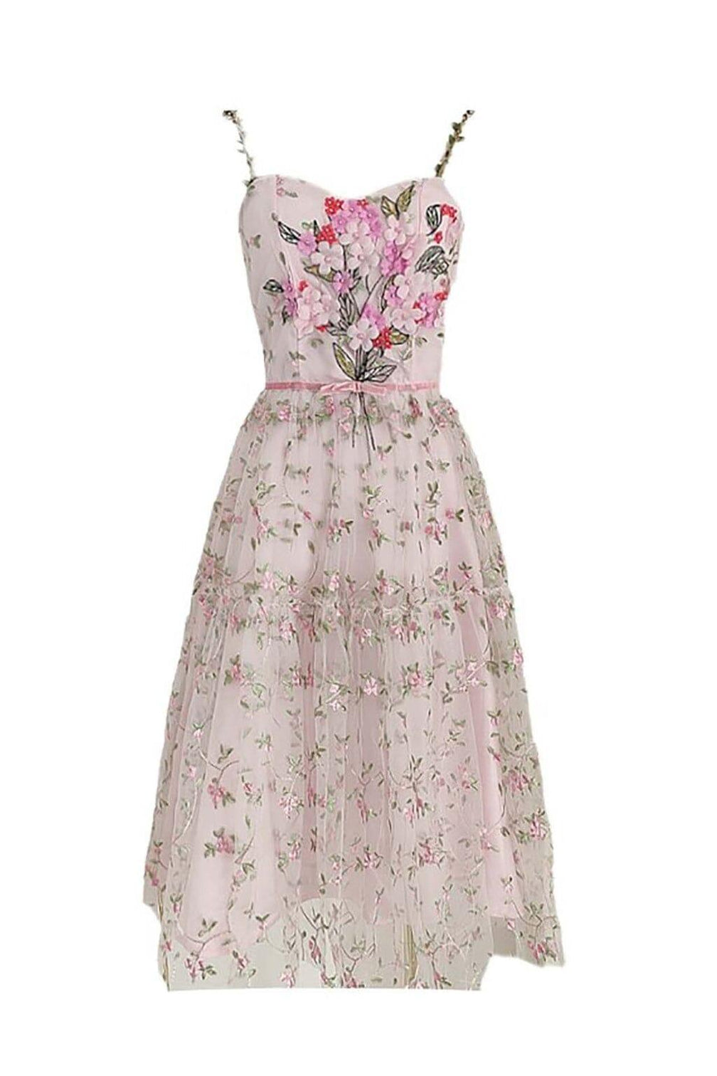 3D FLORAL HEM MIDI DRESS IN WHITE