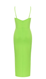 ASYMMETRIC SHOULDER MIDI DRESS IN GREEN