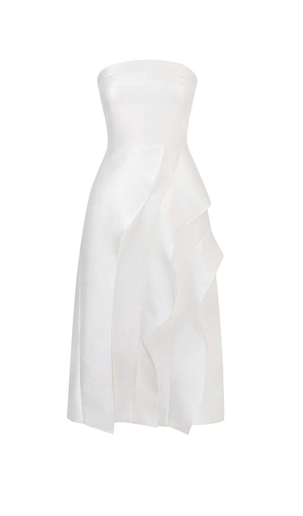 BANDEAU RUFFLES MIDI DRESS IN WHITE