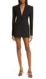 CRYSTAL TRIM BACK CUTOUT JACKET DRESS IN BLACK