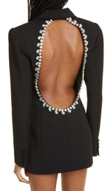 CRYSTAL TRIM BACK CUTOUT JACKET DRESS IN BLACK